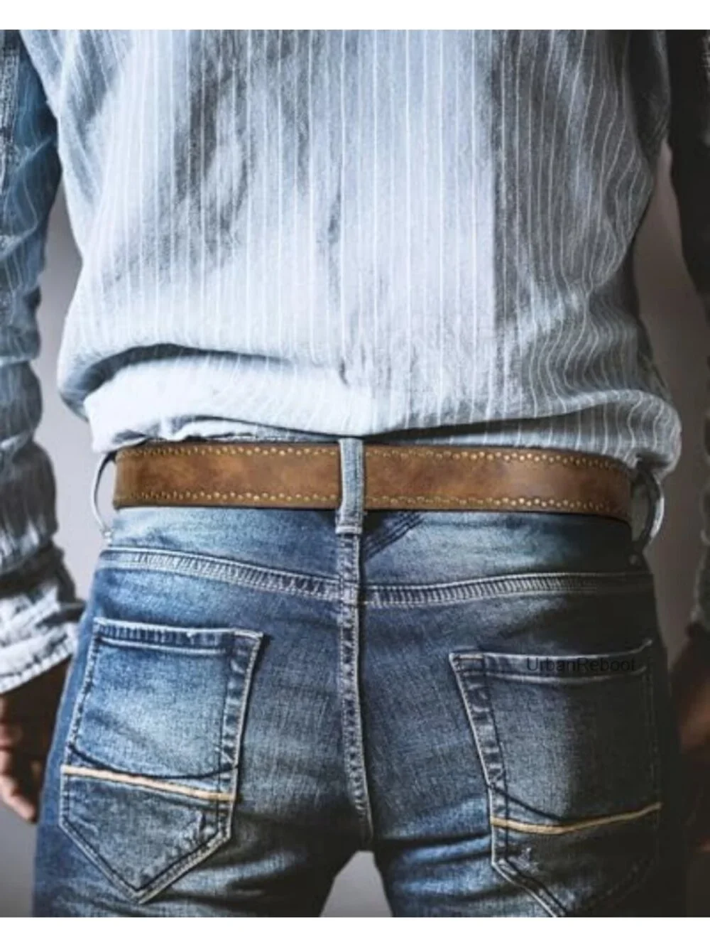 Faux Leather Western Belt with Gold Bull Buckle - Unisex Cowboy Belt